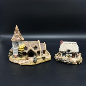 Vintage Lilliput Lane Cottages (Set of 2) – 1989 English Church & Thatched House | Miniature Village, Collectible Figurines, UK Decor