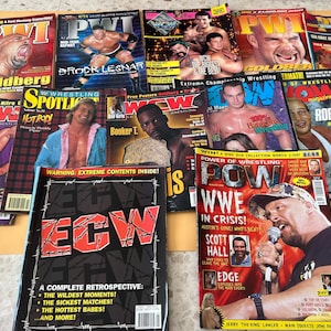 Vintage Wrestling Magazine Lot x13 – EсW, WWF, WCW, PWI – Goldberg, Shawn Michaels, Lesnar, Austin – Posters Included – 90s Collectibles