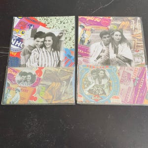Juego de escritura de cartas vintage, diseño de collage estilo denim, papel de escritorio y sobres, Patrick A., Taiwán, década de 1970
