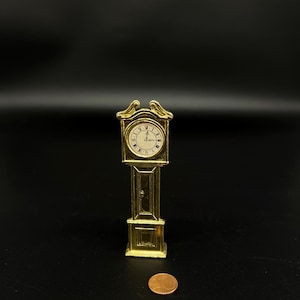 Vintage Dollhouse Grandfather Clock Miniature – Gold Tone | 1:12 Scale | Collector’s Piece Made in England