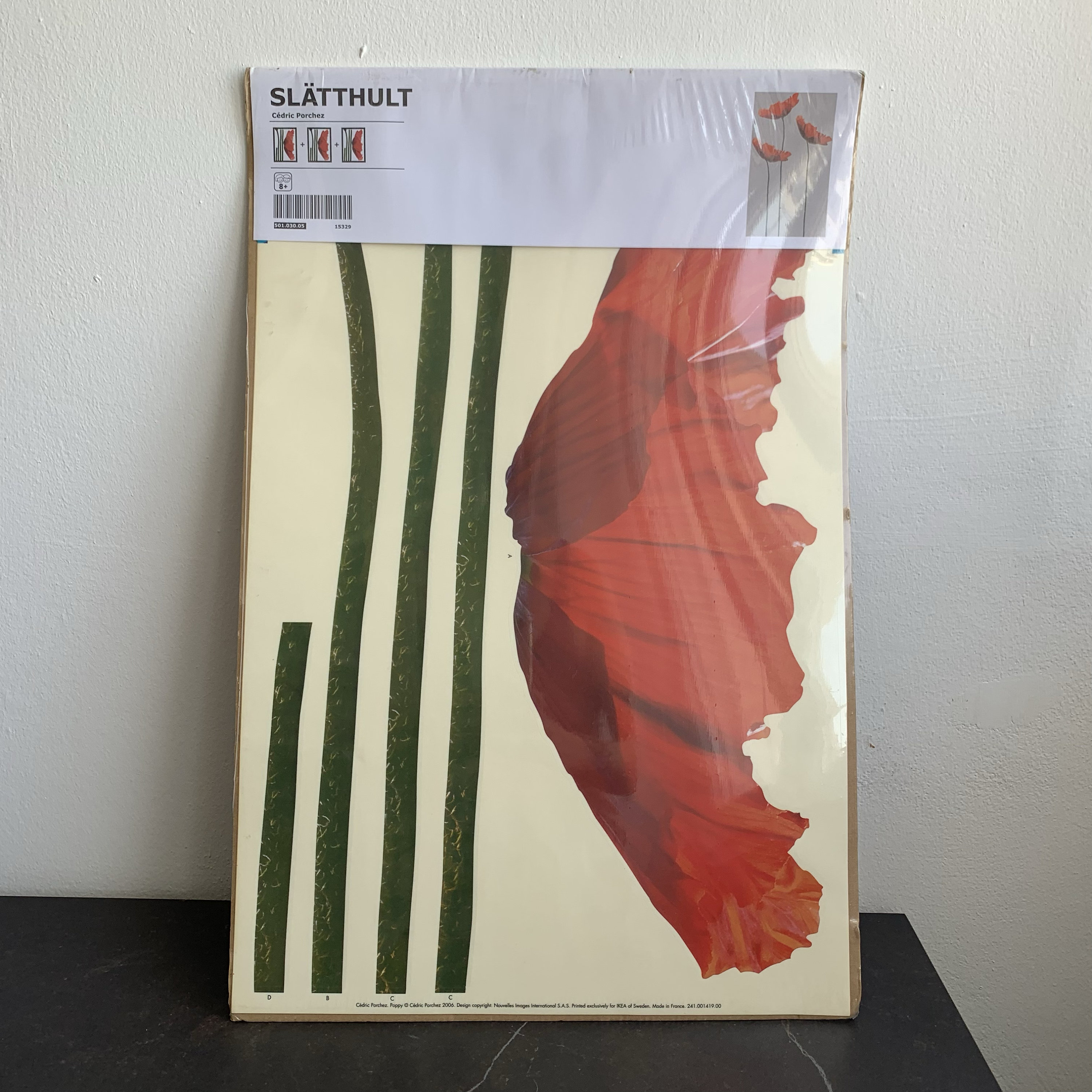 Vintage Ikea / Blumen Wanddekor Aufkleber Aufkleber Haus / Rote Mohnblume / von Cedric Porcher / 501.030.05 SLATTHULT