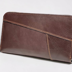 Cartera de cuero, Cartera con cremallera, Cartera larga retro, Hombres y mujeres - Cartera larga de cuero real - Cartera de cuero genuino