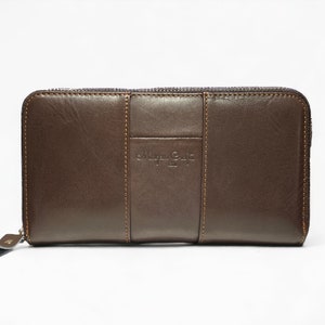 Cartera de cuero genuino, cartera larga retro para teléfono, hombres y mujeres - Cartera larga de cuero real - Cartera con cremallera