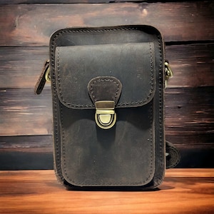 Genuine Leather Crossbody Bag for Men and Women -  Crazy Horse Leather Waist Bag - Cowhide Leather Bag - Vintage Style Shoulder Bag