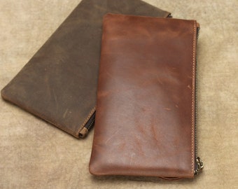 Genuine Leather Wallet,  Phone Bag Long Retro Ultra-Thin Wallet, Men and Women