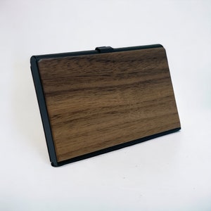 High quality business card holder made of walnut wood and metal Stylish card case for men and women Perfect gift image 4