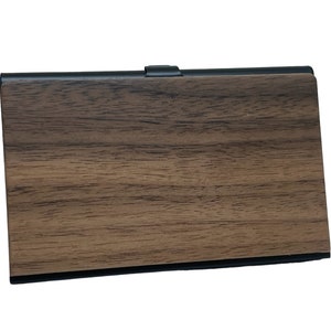 High quality business card holder made of walnut wood and metal Stylish card case for men and women Perfect gift image 2