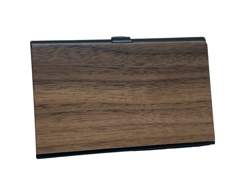 High quality business card holder made of walnut wood and metal Stylish card case for men and women Perfect gift image 2