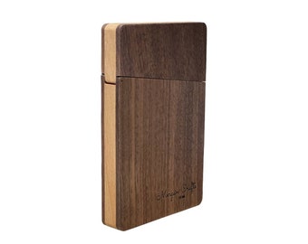 Wooden business card holder with magnetic closure - walnut and beech pocket card holder for business and credit cards