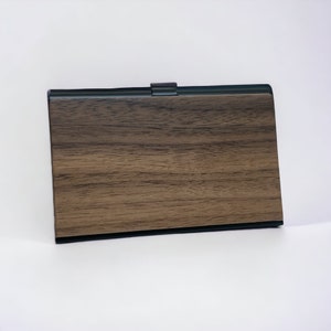 High quality business card holder made of walnut wood and metal Stylish card case for men and women Perfect gift image 3