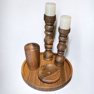 Handmade Walnut Wood Set, 2 Candle Holder, 1 Wooden Pot, 1 Incense sticks holder and Wooden Plate, Handmade Gift, Rustic Set image 3