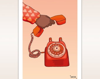 A4 Pop Art Funky Vintage Telephone Orange Print