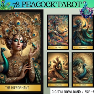 78 Cartas de Tarot Digitales Tema Pavo Real - Baraja de Tarot Imprimible - Baraja de Cartas Digitales - Oráculo Imprimible