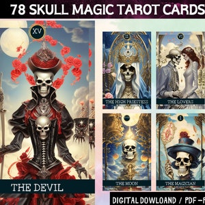 78 Skull Magic Theme Digital Tarot Cards - Printable Tarot Deck -  Digital Cards deck - Printable Oracle