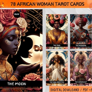 78 Tarocchi digitali a tema donna africana - Mazzo di tarocchi stampabile - Mazzo di carte digitali - Oracolo stampabile