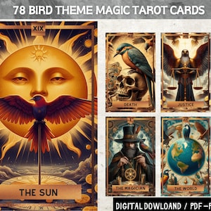 78 Bird Theme Magic Theme Digital Tarot Cards - Printable Tarot Deck -  Digital Cards deck - Printable Oracle