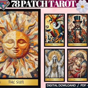 78 Patch Theme Digital Tarot Cards - Printable Art Tarot Deck -  Digital Cards deck - Printable Oracle