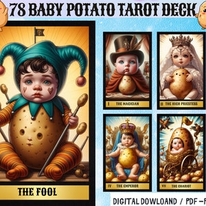 78 cartes de tarot numériques sur le thème des petites pommes de terre - jeu de tarots imprimable - jeu de cartes numériques - Oracle imprimable