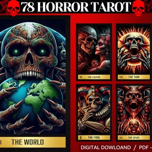 78 Horror Theme Digital Tarot Cards -  Skull Printable Tarot Deck -  Digital Cards deck - Printable Oracle