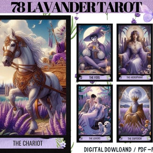 78 cartas de tarot digitales con temática de lavanda - Baraja de tarot imprimible - Baraja de cartas digitales - Oráculo imprimible