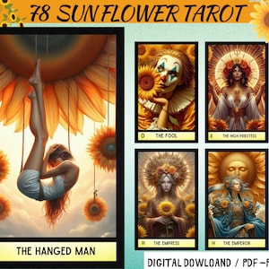 78 Sun Flower  Theme Digital Tarot Cards - Printable Tarot Deck -  Digital Cards deck - Printable Oracle