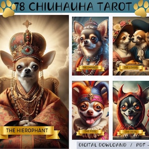 78 digitale tarotkaarten met chiuhauha-thema - hond - afdrukbare tarotkaarten met dieren - dek digitale kaarten - afdrukbaar orakel