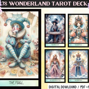 78 cyfrowych kart tarota z motywem Krainy Czarów - do wydrukowania talia kart tarota akwarelowego - talia kart cyfrowych - do wydrukowania Oracle