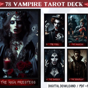 78 Digitale Tarotkarten mit Vampir Thema - Printable Tarot Deck - Digital Karten Deck - Printable Orakel