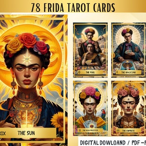 78 FRIDA Theme Digital Tarot Cards - Printable Tarot Deck -  Digital Cards deck - Printable Oracle