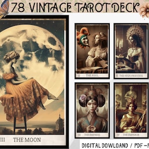 78 Vintage Digital Tarot Cards - Printable Tarot Deck -  Digital Cards deck - Printable Oracle