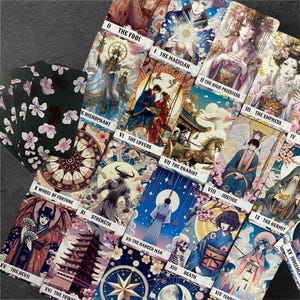 Mazzo di tarocchi Sakura, carte dei tarocchi giapponesi e scatola dei tarocchi, mazzo di 78 carte dei tarocchi