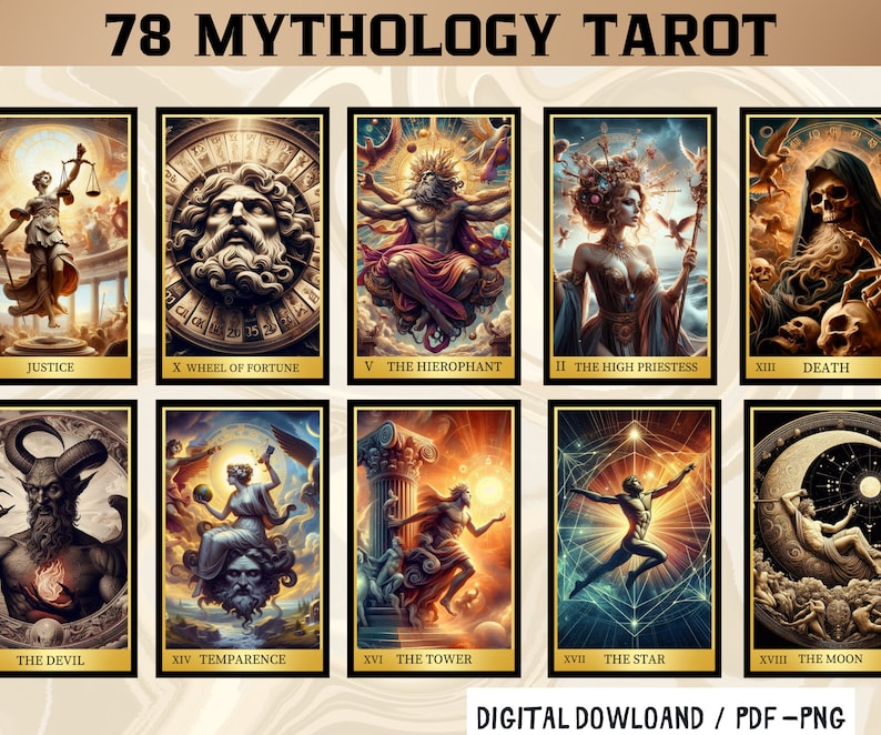 78 Mythology Theme Digital Tarot Cards Printable Tarot Deck Digital ...