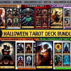 5 in 1 Halloween Tarot Deck Bundle - Digital Tarot Cards - Printable Tarot Deck -  Digital Cards deck - Printable Oracle