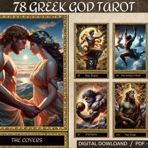 78 cartas de tarot digitales con temática de dioses griegos - Baraja de tarot imprimible - Baraja de cartas digitales - Oráculo imprimible