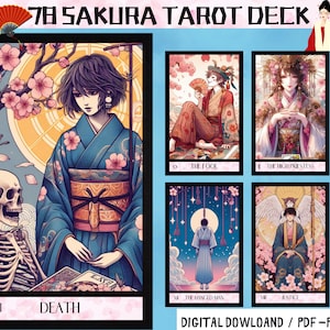 78 Sakura - Carte dei Tarocchi digitali giapponesi - Mazzo di tarocchi stampabile - Mazzo di carte digitali - Oracolo stampabile