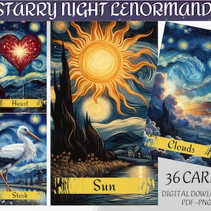 Sternennacht Lenormand Karten Deck - Druckbare Kunst Tarot Deck - Digitales Karten Deck - Druckbares Orakel