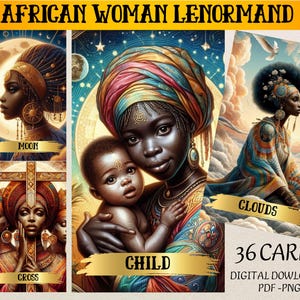 African Woman Lenormand Cards Deck - Printable Afro Tarot Deck -  Digital Cards deck - Printable Oracle