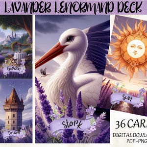 Lavander Lenormand Cards Deck - Printable Purple Tarot Deck -  Digital Cards deck - Printable Oracle