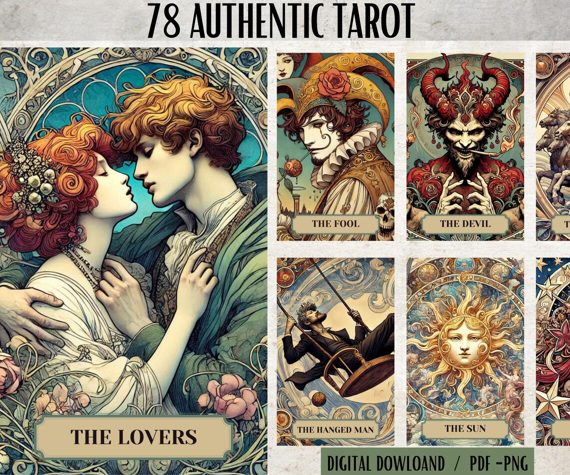 78 Authentic Theme Tarot Cards - Printable Art Deck (digital Cards) - Etsy