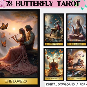 78 Schmetterling Thema Digitale Tarot Karten - Druckbare Kunst Tarot Deck - Digital Karten Deck - Druckbares Orakel