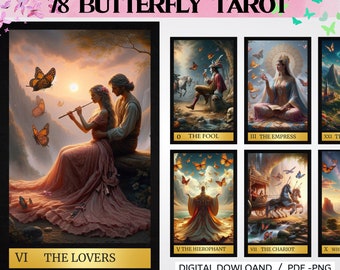 78 Butterfly Theme Tarot Cards: Printable PNG Deck (Digital Download)