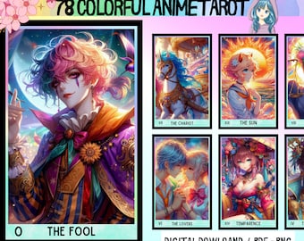 Colorful Anime Tarot Cards - 78 Card Deck (PNG)