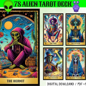 78 Cartas de Tarot Digital Alien - Baraja de Tarot Imprimible - Baraja de Cartas Digitales - Oráculo Imprimible
