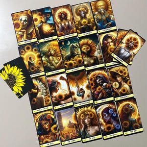Carta del Tarot Girasol, Carta del Tarot Verano y Caja del Tarot, Baraja de 78 Cartas del Tarot Florecientes