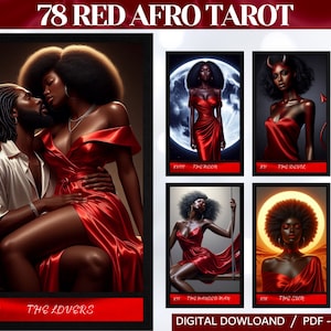 Red Afro Tarot Deck: 78 African Woman Cards (Digital Download)