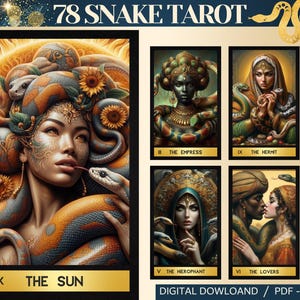 78 Cartas de Tarô Digitais com Tema de Cobra - Baralho de Tarô Shahmeran para Imprimir - Baralho de Cartas Digitais - Oráculo para Imprimir