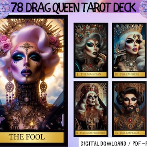 78 Drag Queen  Theme Digital Tarot Cards - Printable Tarot Deck -  Digital Cards deck - Printable Oracle