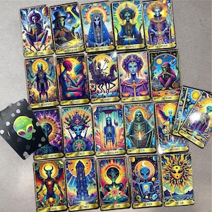 Alien tarotkaart en tarotdoos, gouden details art tarotkaart, 78 tarotkaartenspel