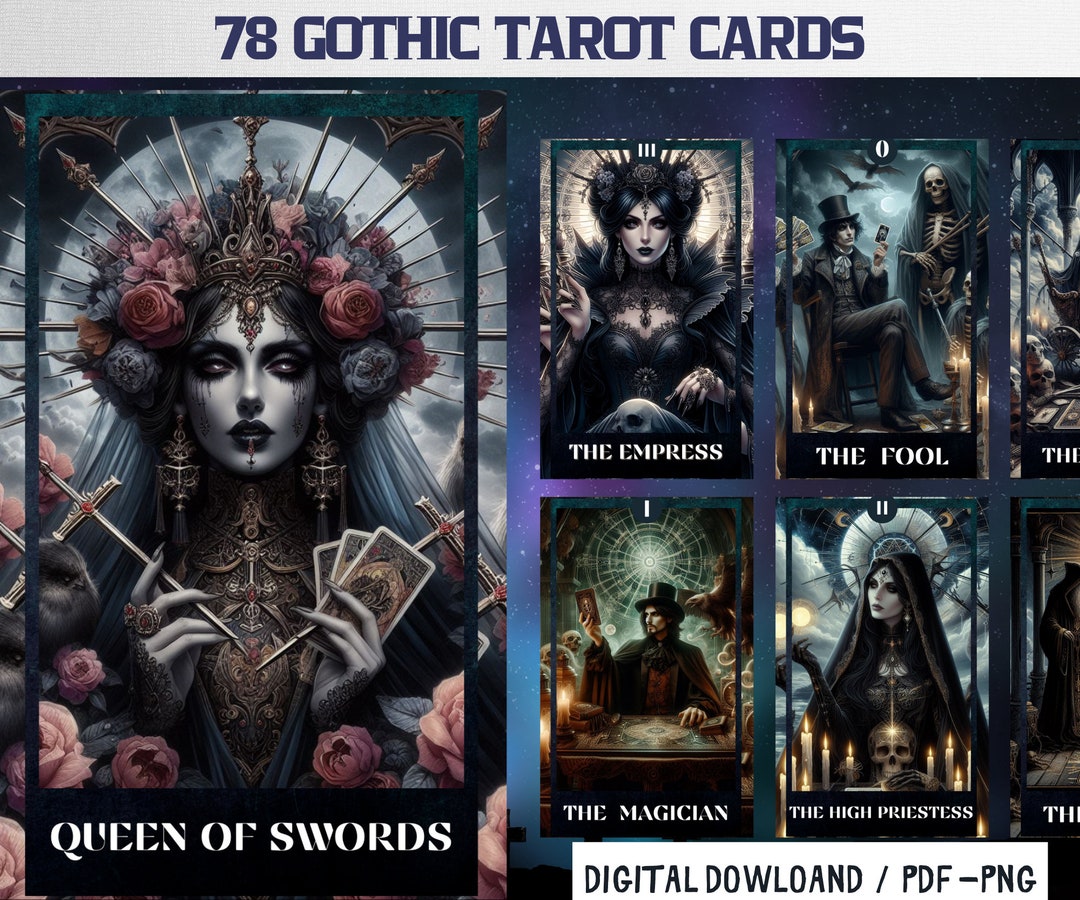 78 GOTHIC Theme Digital Tarot Cards Printable Tarot Deck Digital Cards