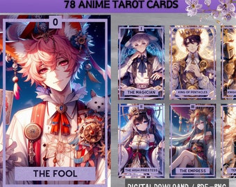 78 Anime Tarot Cards: Printable Digital Deck (PNG)